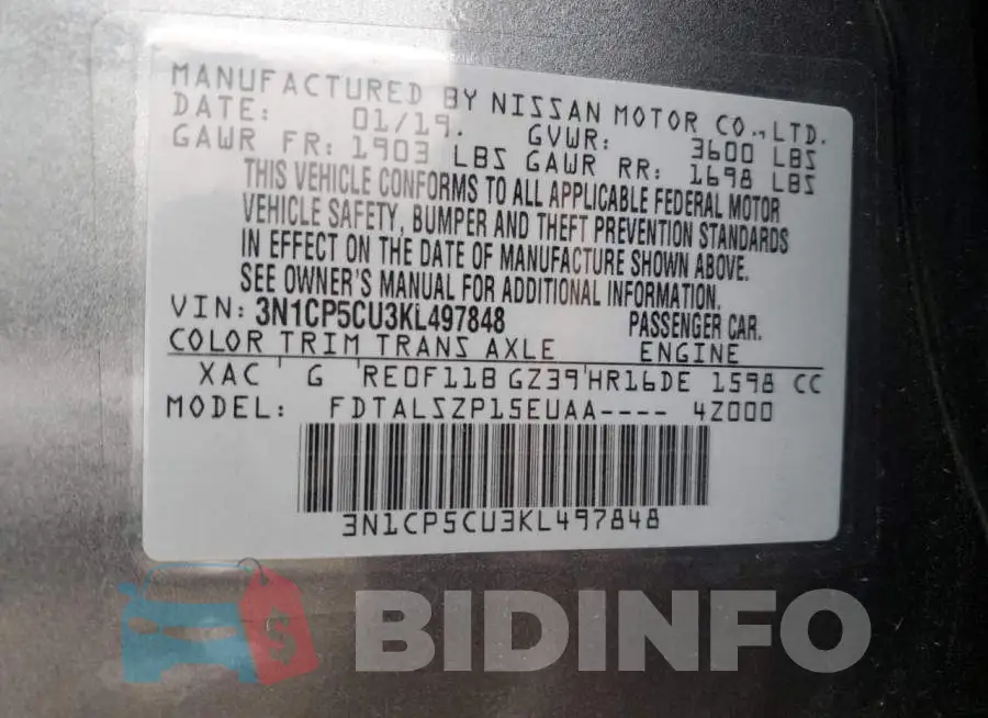 3N1CP5CU3KL497848 Photo# 13