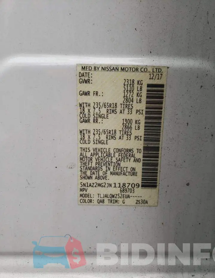 5N1AZ2MG2JN118709 Photo# 13