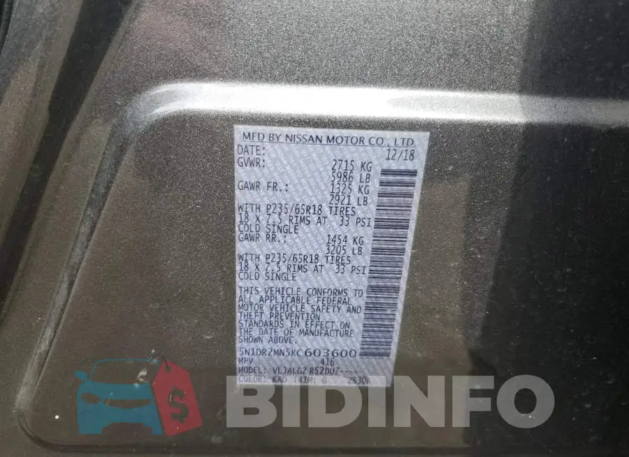 5N1DR2MN5KC603600 Photo# 12