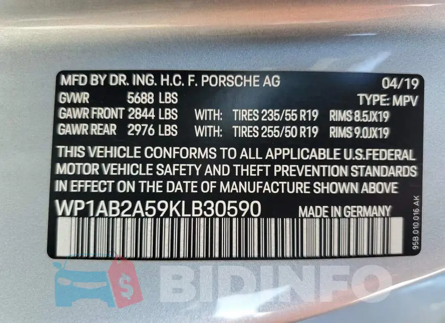 WP1AB2A59KLB30590 Photo# 13