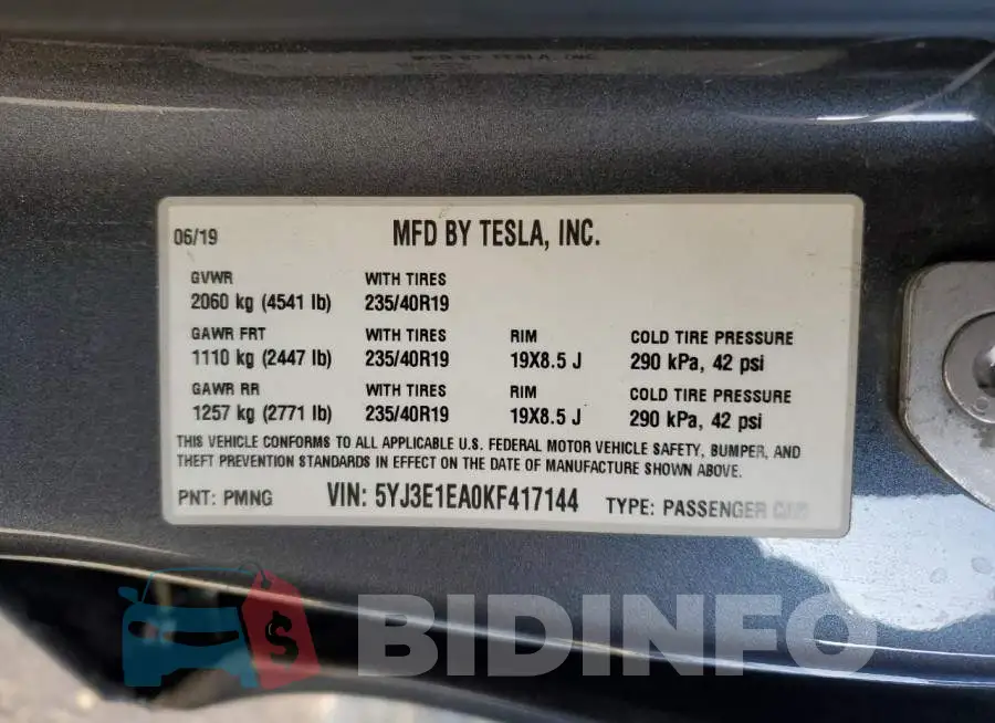 5YJ3E1EA0KF417144 Photo# 12