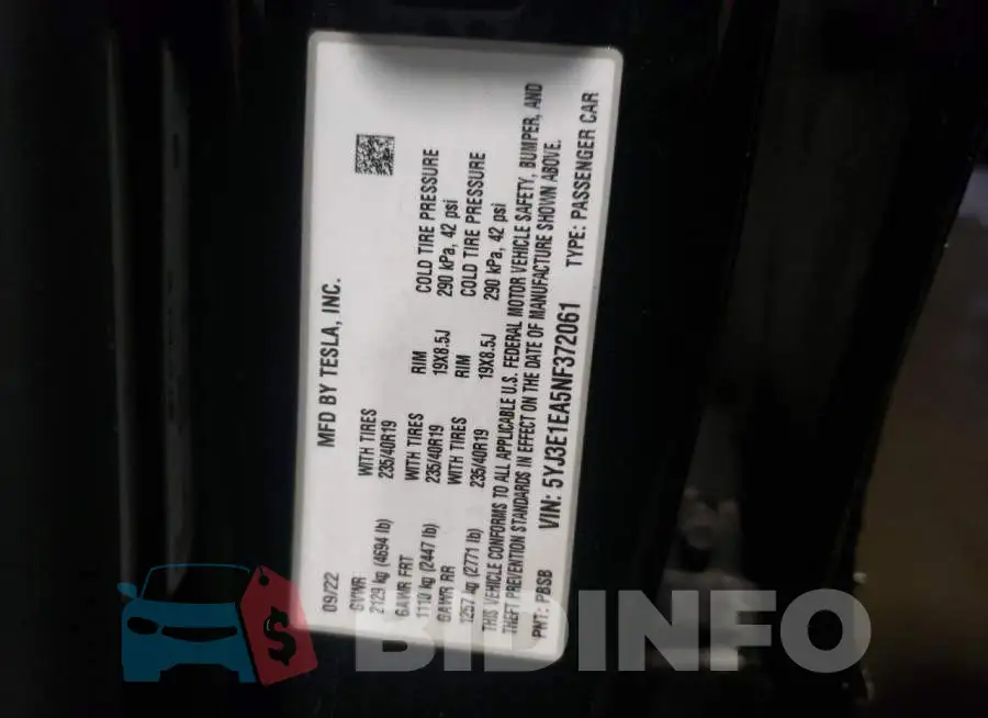 5YJ3E1EA5NF372061 Photo# 12