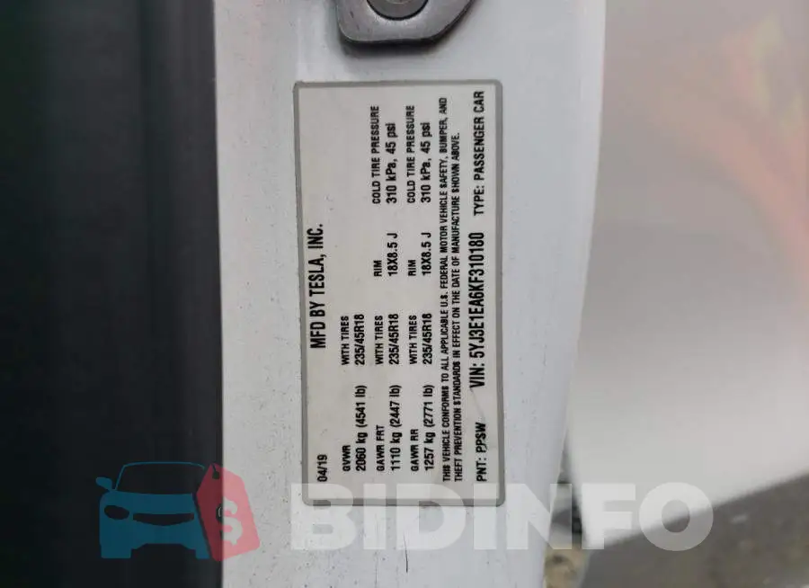 5YJ3E1EA6KF310180 Photo# 12