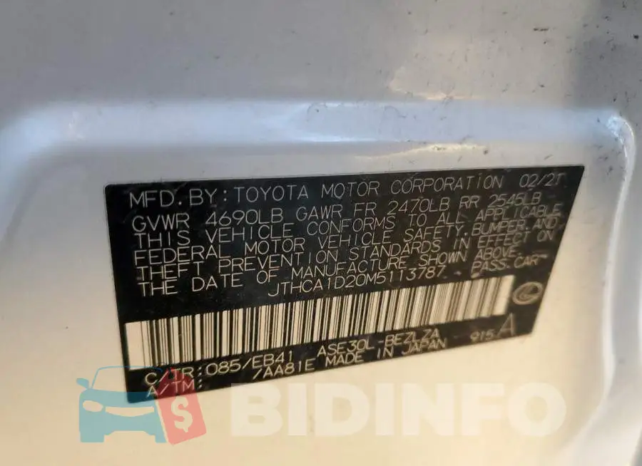 JTHCA1D20M5113787 Photo# 12