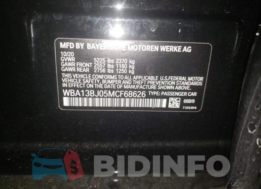 WBA13BJ05MCF68626 Photo# 12