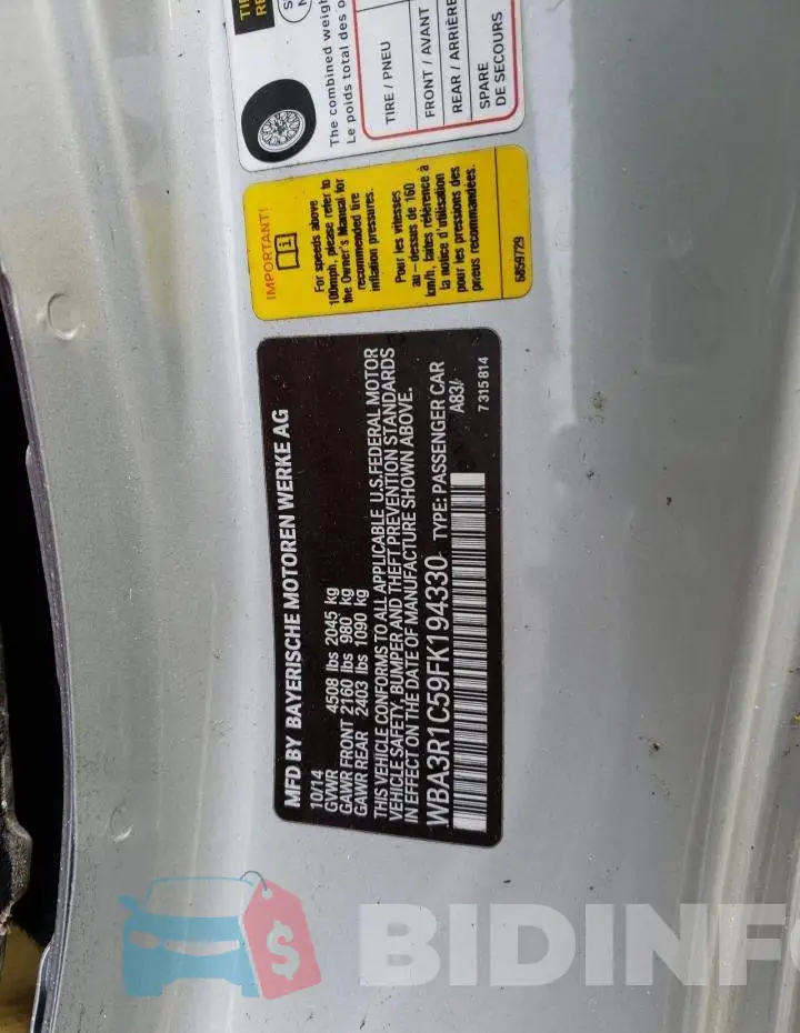WBA3R1C59FK194330 Photo# 12