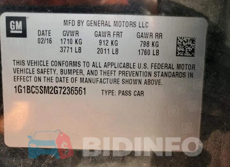 1G1BC5SM2G7236561 Photo# 12