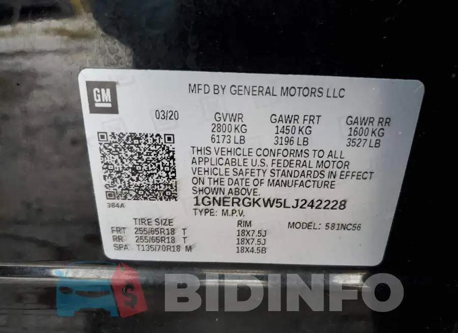 1GNERGKW5LJ242228 Photo# 13
