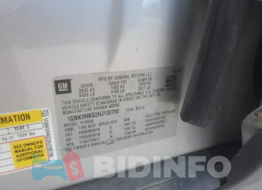 1GNKVHKD2HJ108786 Photo# 13