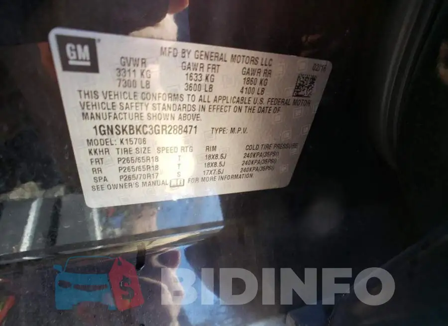 1GNSKBKC3GR288471 Photo# 12