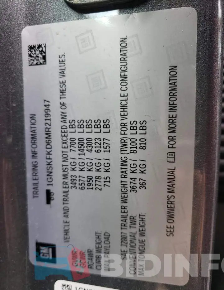 1GNSKFKD6MR219947 Photo# 13
