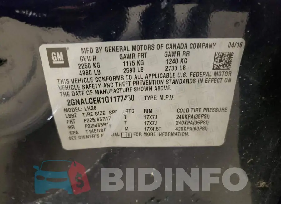 2GNALCEK1G1177430 Photo# 13