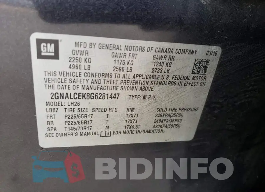 2GNALCEK8G6281447 Photo# 12