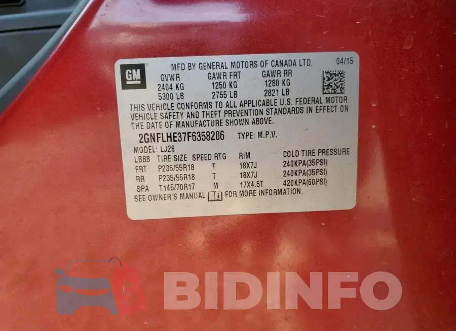 2GNFLHE37F6358206 Photo# 13