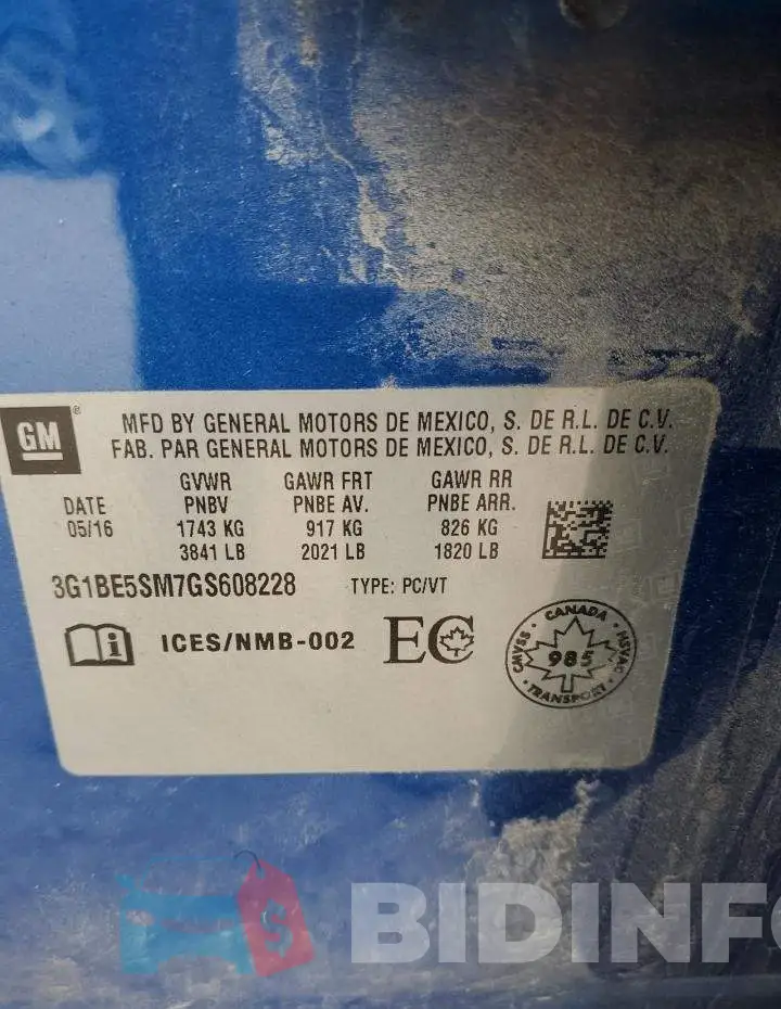 3G1BE5SM7GS608228 Photo# 13