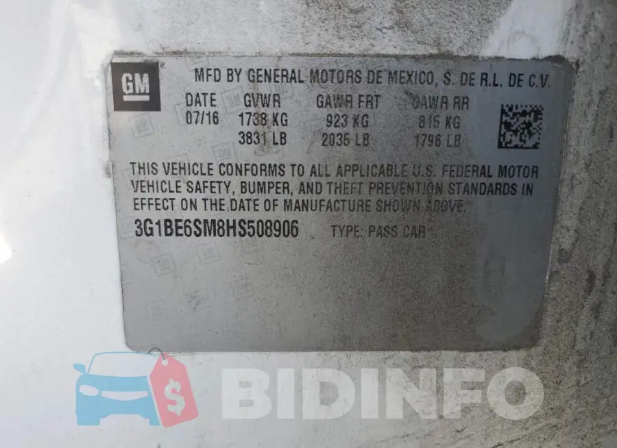 3G1BE6SM8HS508906 Photo# 12
