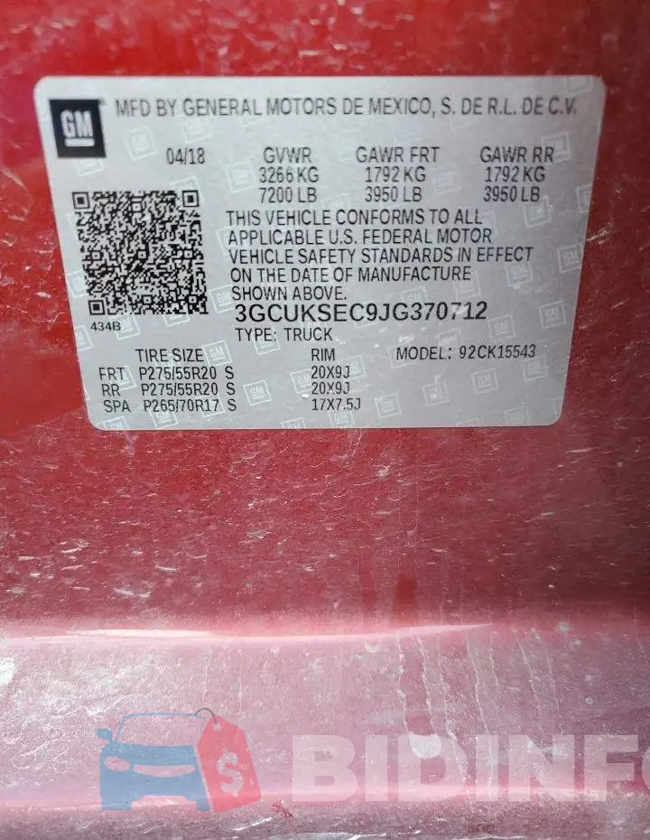 3GCUKSEC9JG370712 Photo# 12