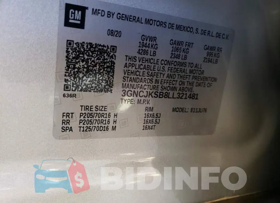 3GNCJKSB8LL321481 Photo# 12