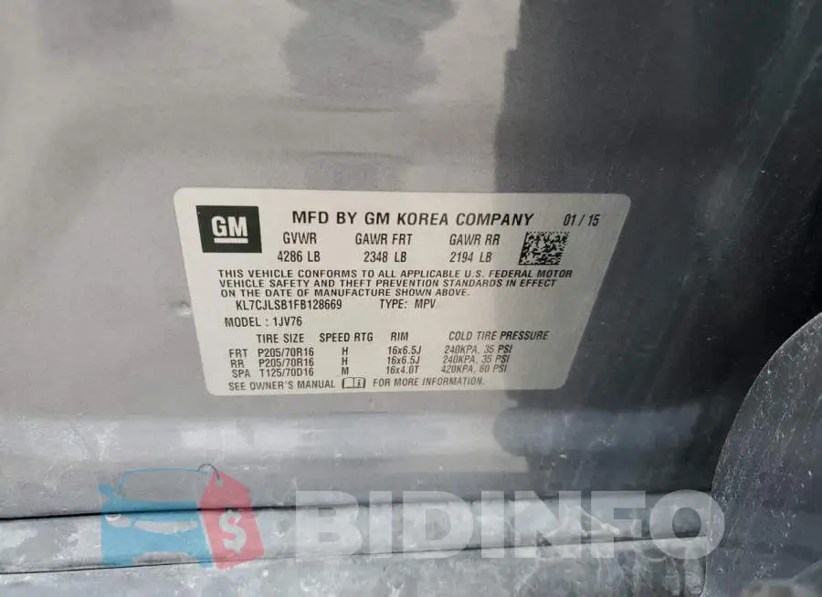 KL7CJLSB1FB128669 Photo# 12