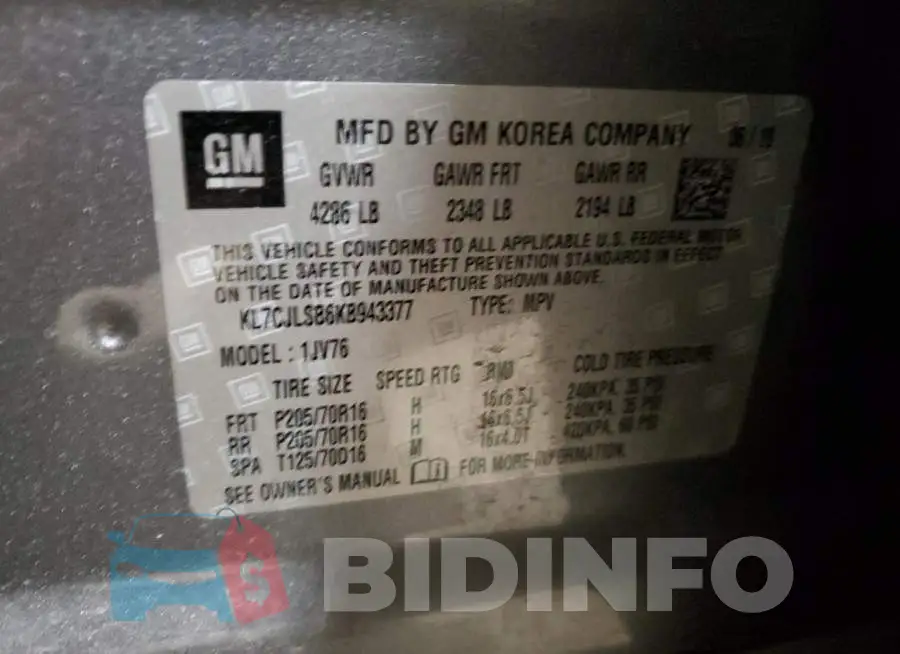 KL7CJLSB6KB943377 Photo# 13