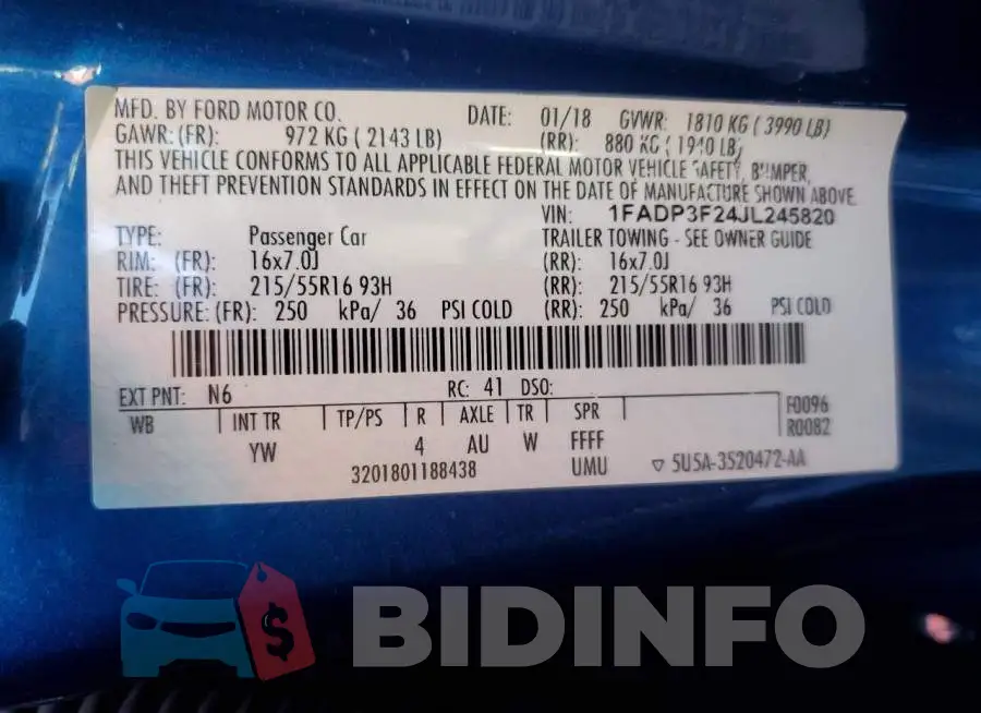1FADP3F24JL245820 Photo# 13
