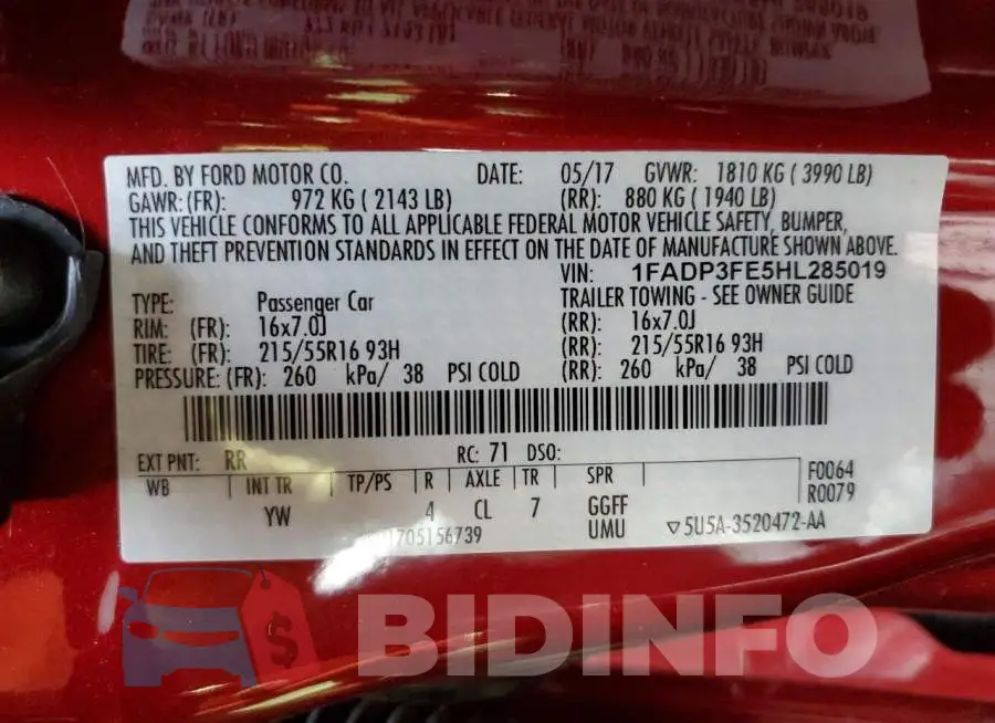 1FADP3FE5HL285019 Photo# 12