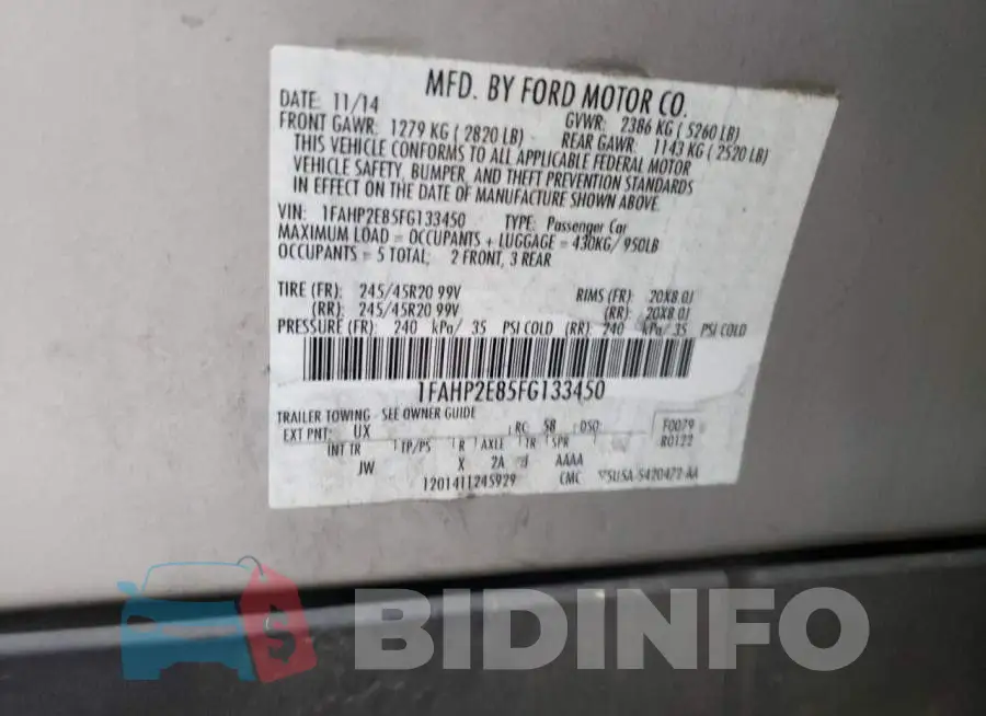 1FAHP2E85FG133450 Photo# 12