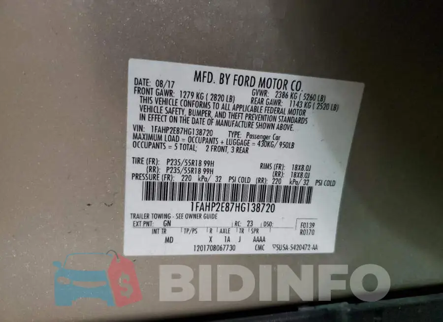 1FAHP2E87HG138720 Photo# 12