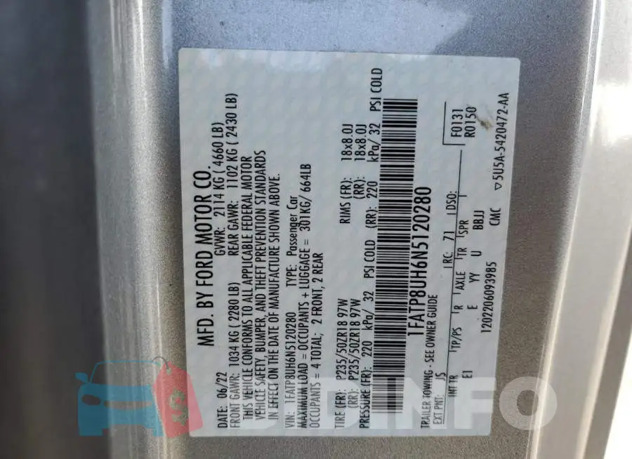 1FATP8UH6N5120280 Photo# 12