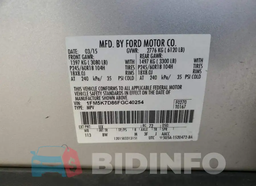 1FM5K7D86FGC40254 Photo# 14