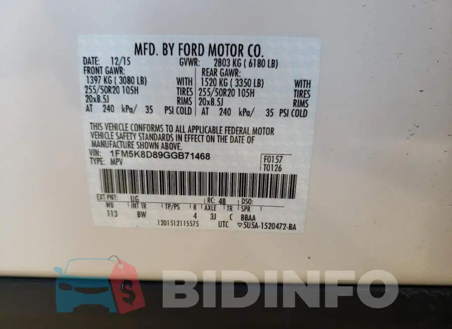 1FM5K8D89GGB71468 Photo# 13