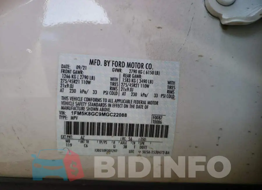 1FM5K8GC9MGC22088 Photo# 13