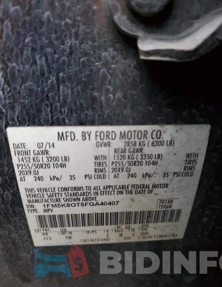 1FM5K8GT5FGA40407 Photo# 13