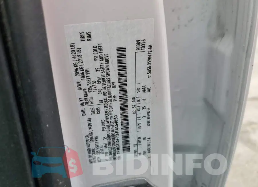 1FMCU0F73JUA54050 Photo# 12