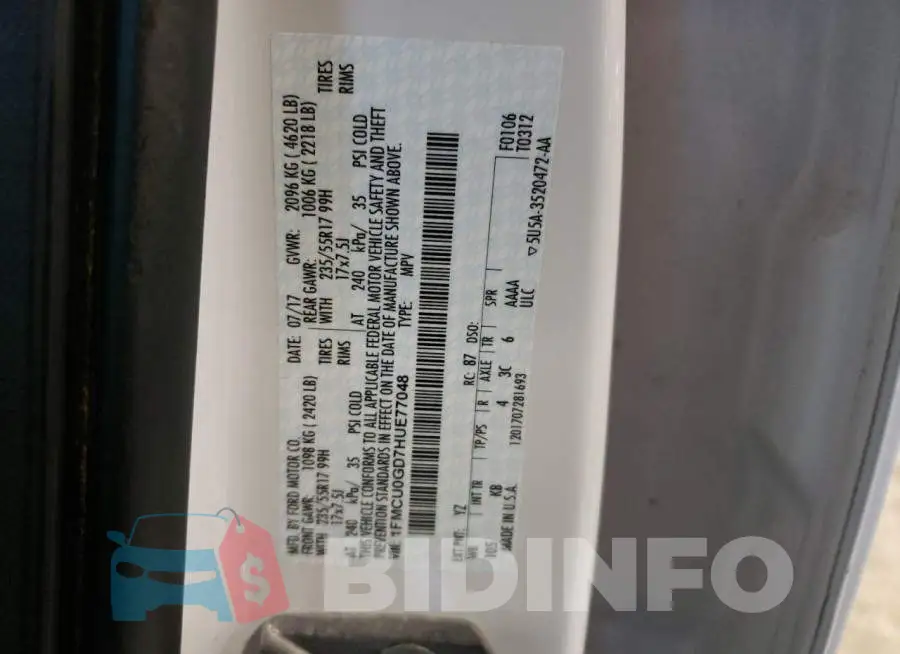 1FMCU0GD7HUE77048 Photo# 13