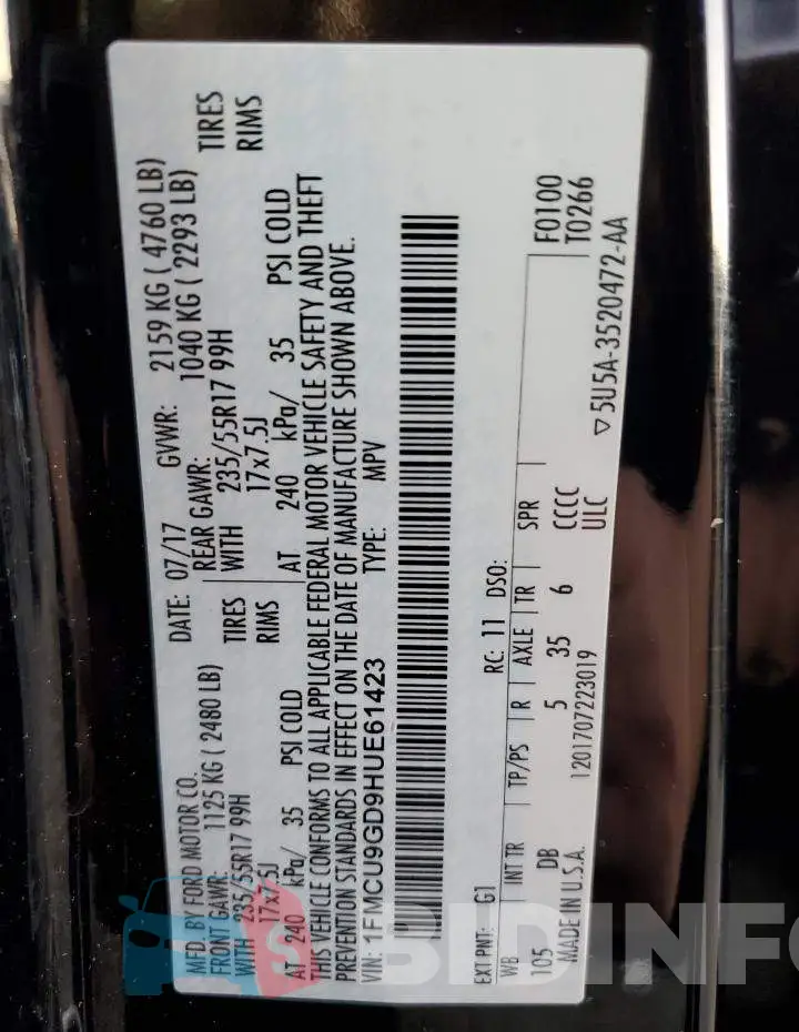 1FMCU9GD9HUE61423 Photo# 12