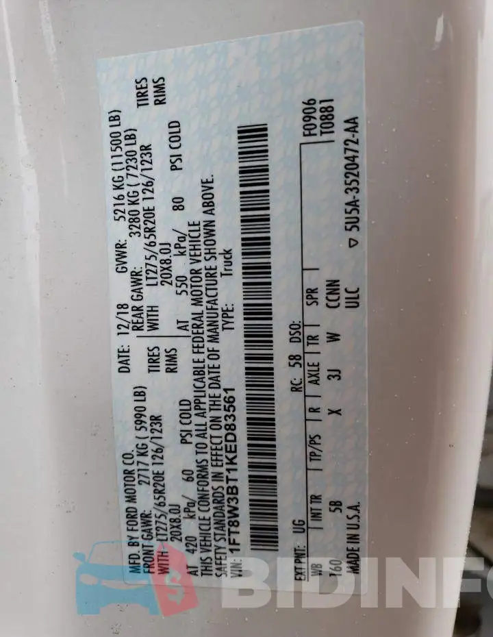 1FT8W3BT1KED83561 Photo# 13