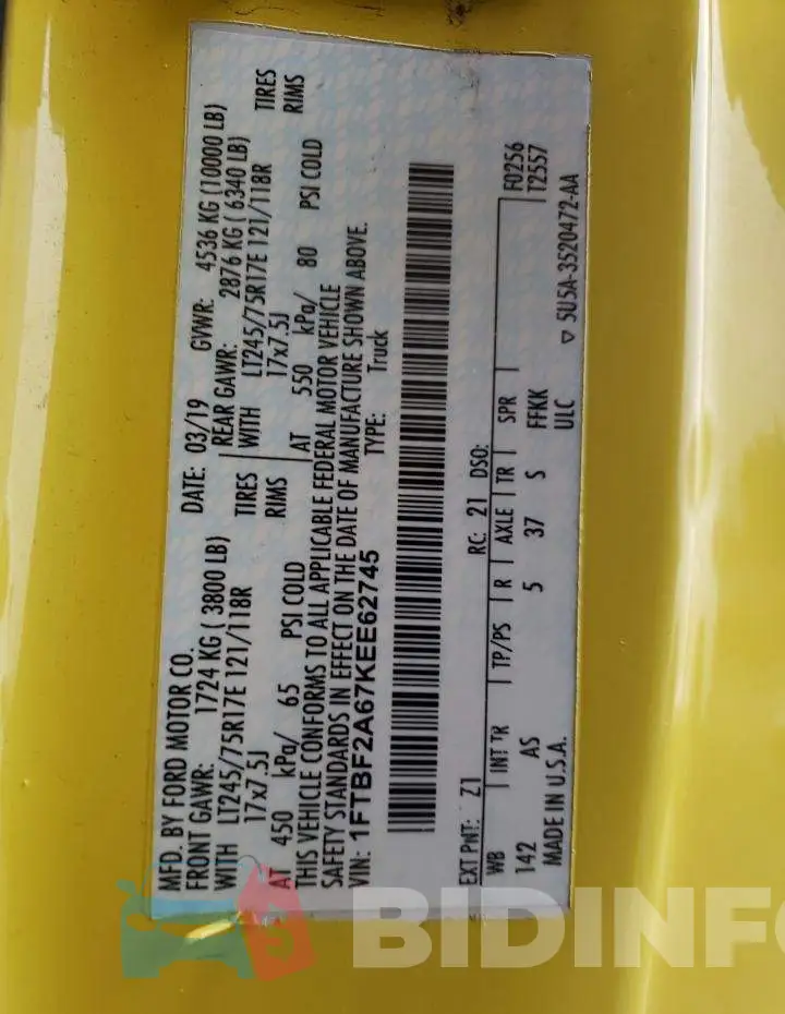 1FTBF2A67KEE62745 Photo# 12