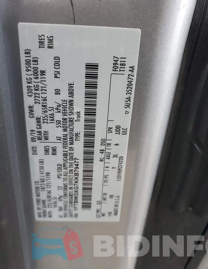 1FTBW3XG7KKB79477 Photo# 12