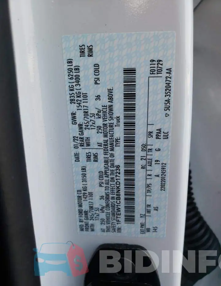 1FTEW1CB8NKD17236 Photo# 12