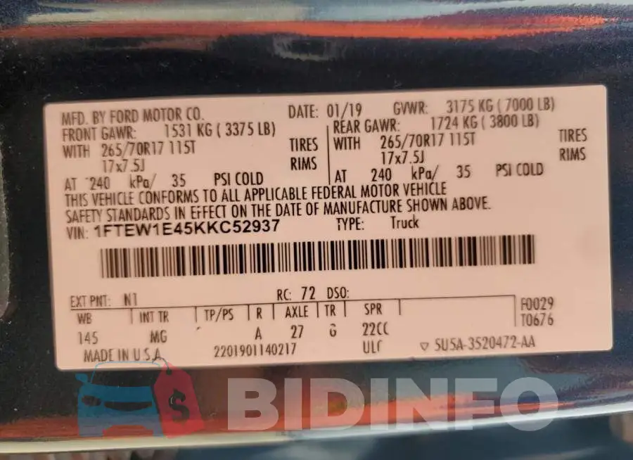 1FTEW1E45KKC52937 Photo# 12
