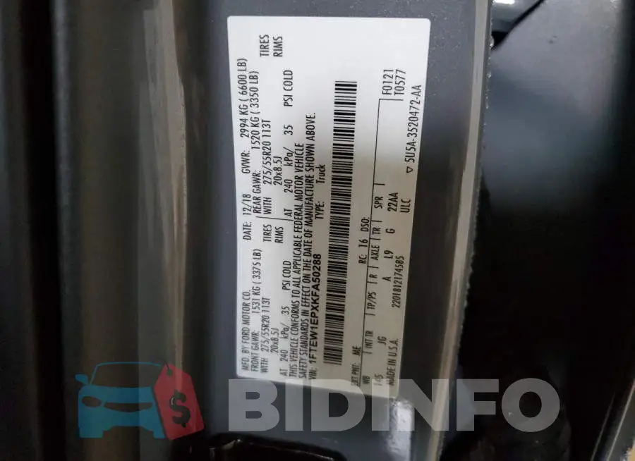 1FTEW1EPXKFA50288 Photo# 12
