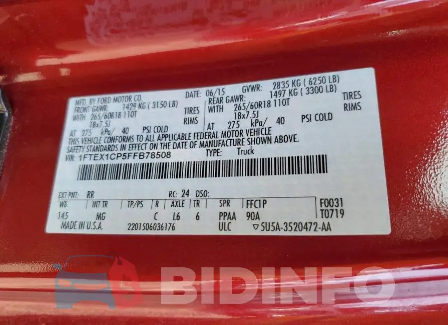 1FTEX1CP5FFB78508 Photo# 12