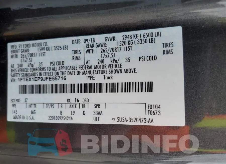 1FTEX1EP9JFE55716 Photo# 12