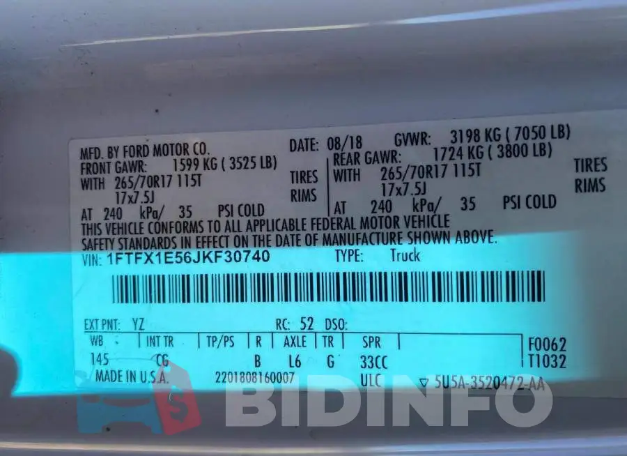 1FTFX1E56JKF30740 Photo# 10