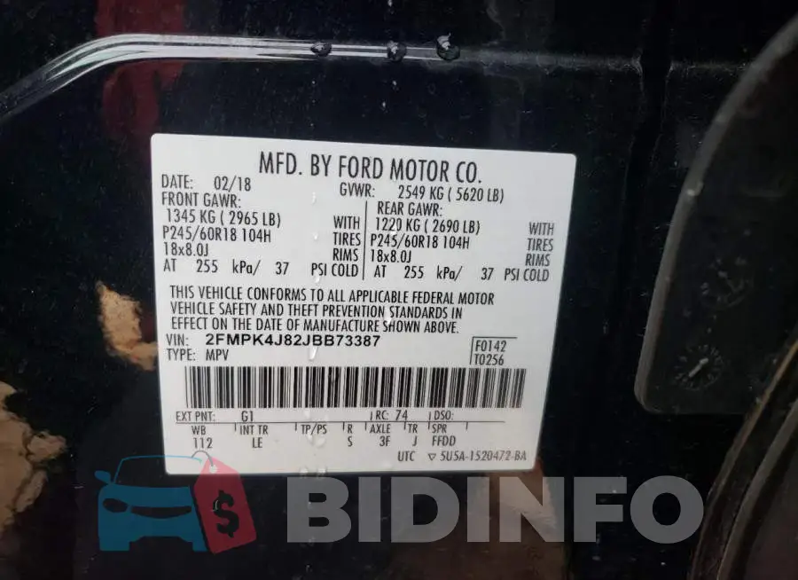 2FMPK4J82JBB73387 Photo# 12