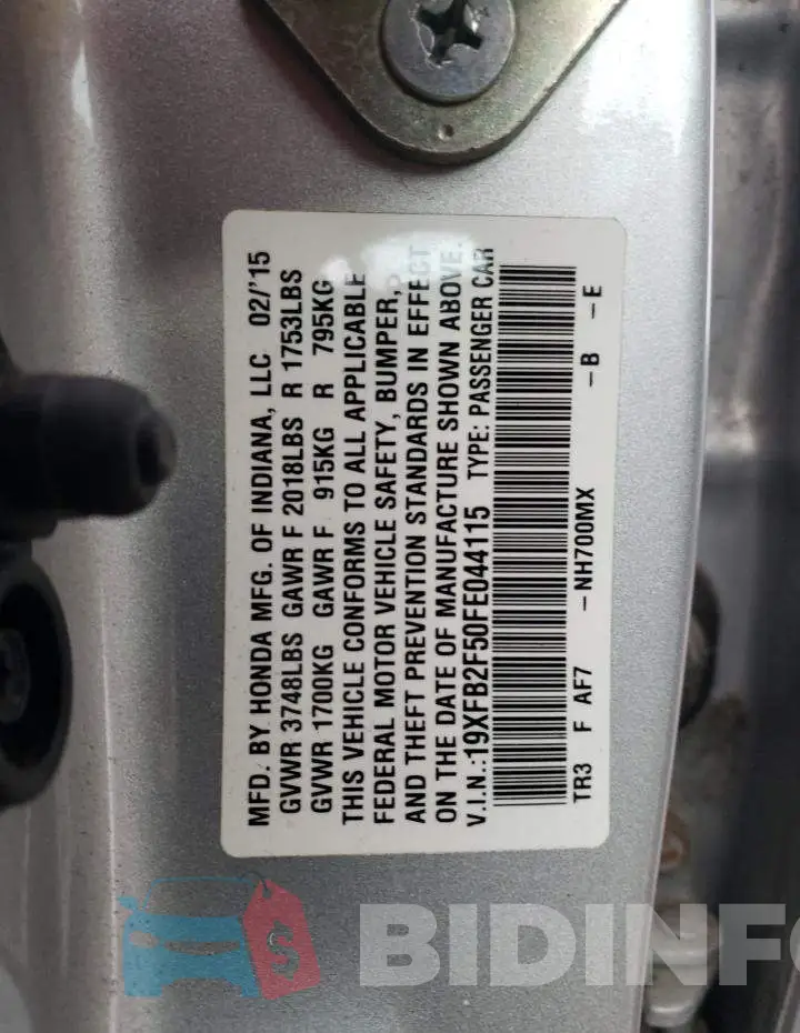 19XFB2F50FE044115 Photo# 12
