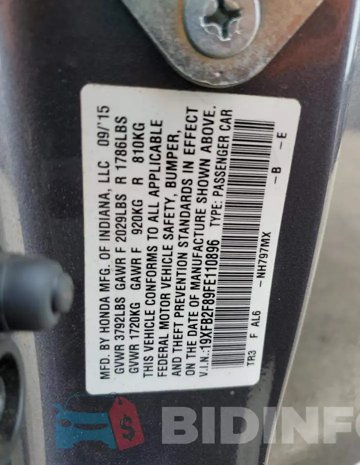 19XFB2F89FE110896 Photo# 12