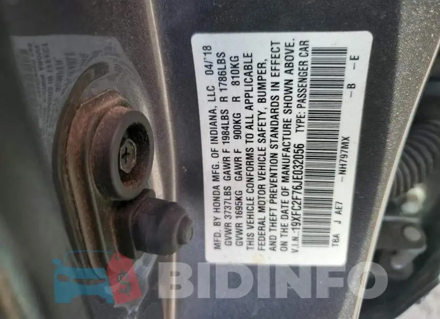19XFC2F76JE032056 Photo# 12