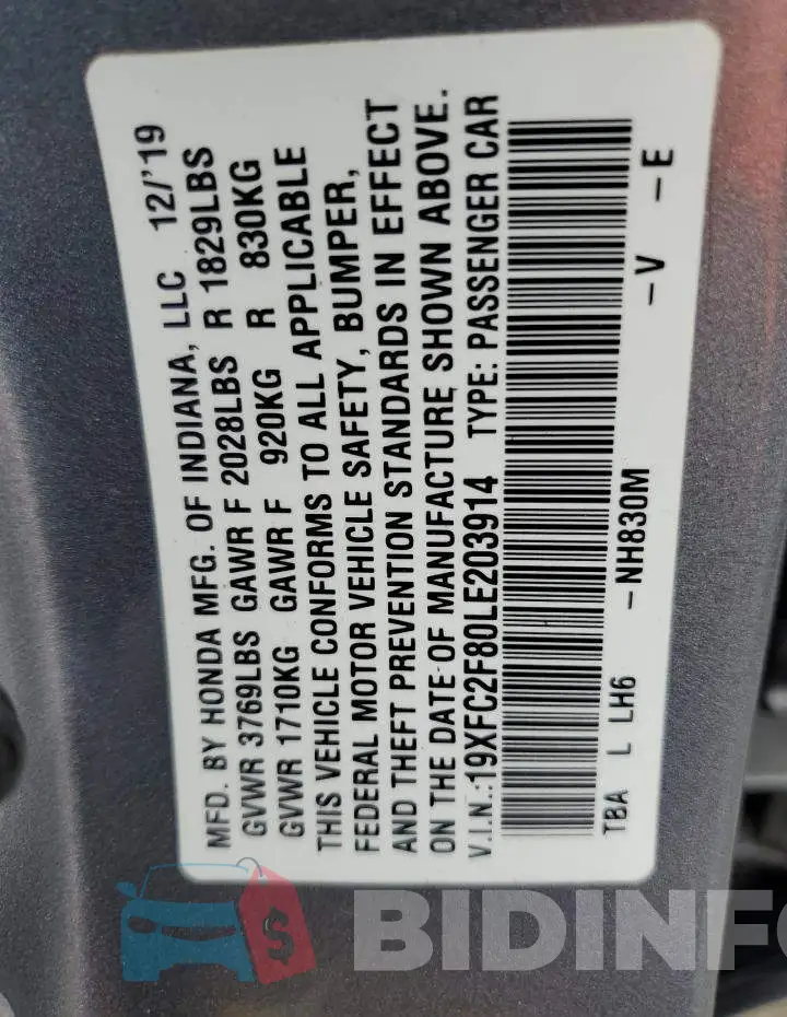 19XFC2F80LE203914 Photo# 12